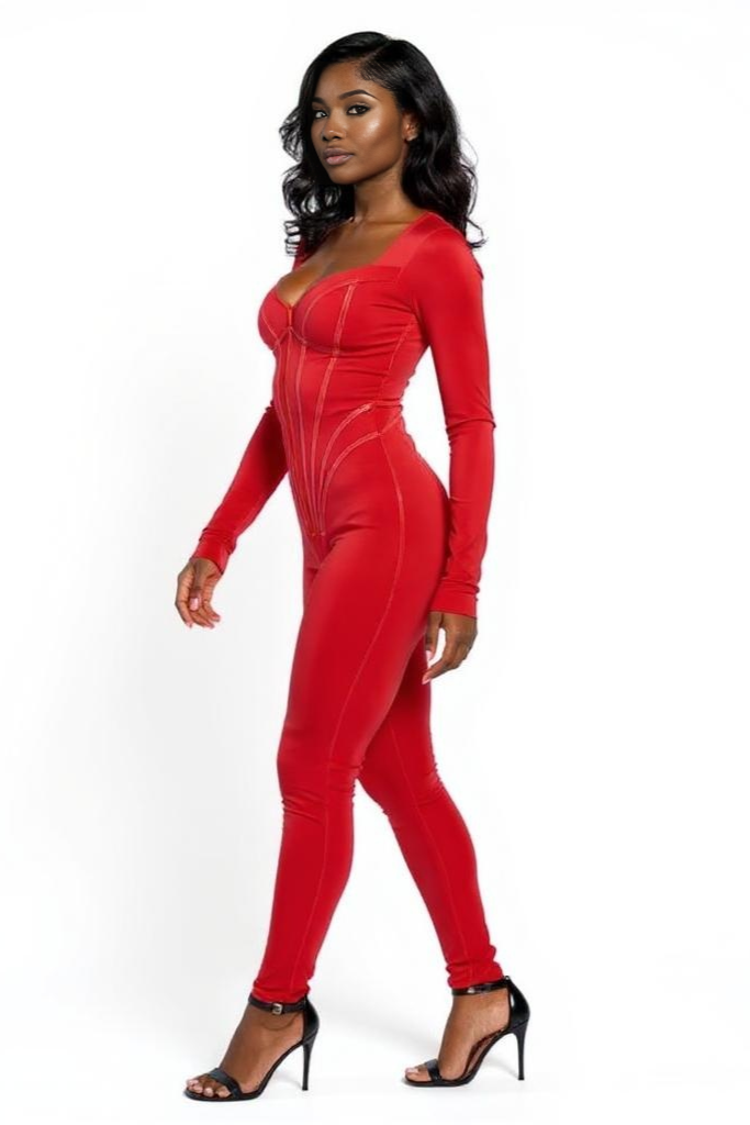 Langærmet V-Hals Buksedragter