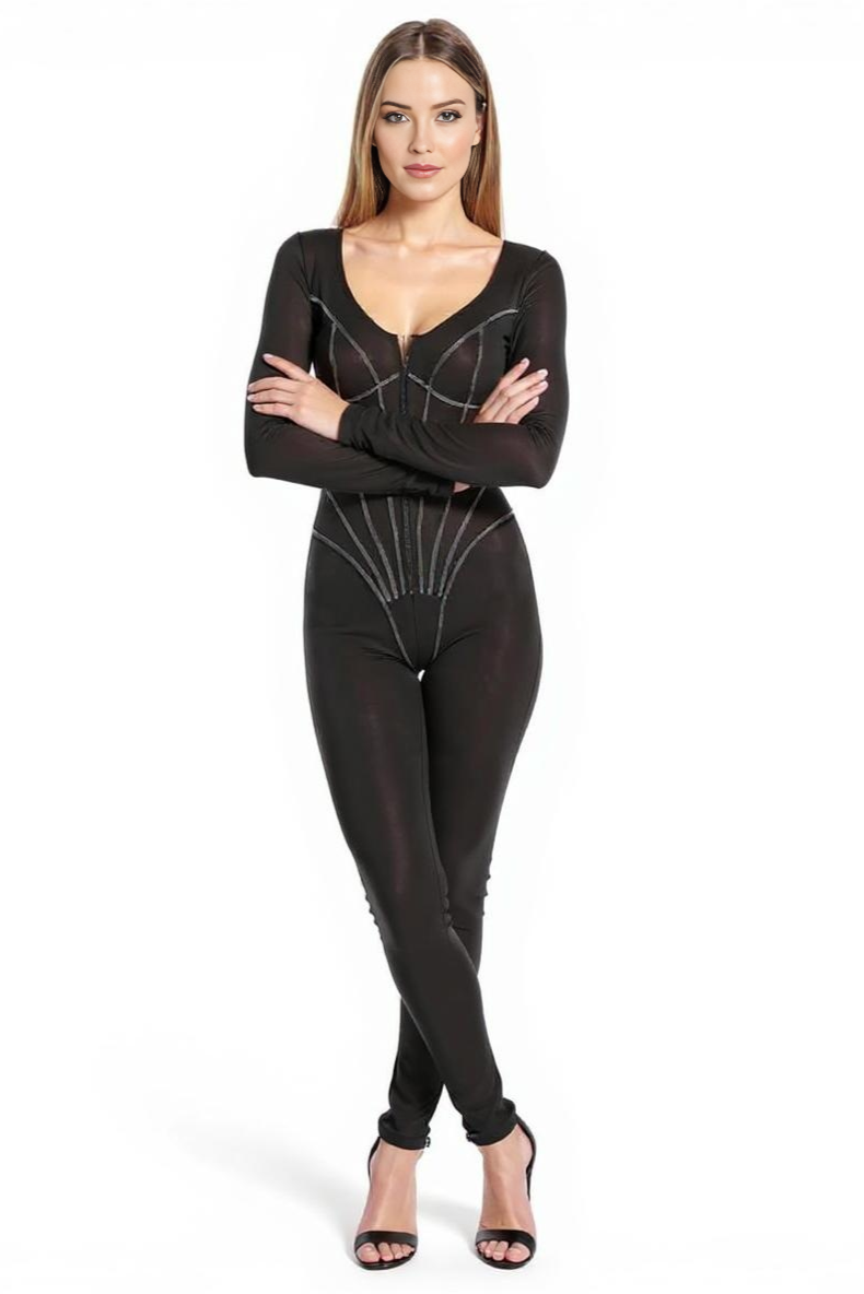 Langærmet V-Hals Buksedragter