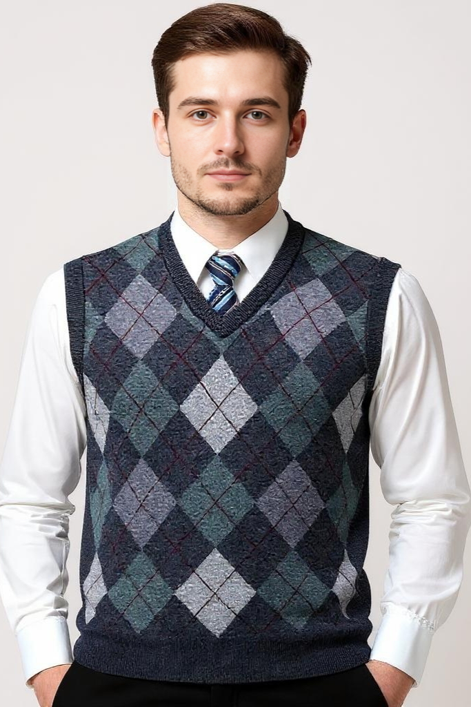 Mønstret Strik Vest Med V-Hals