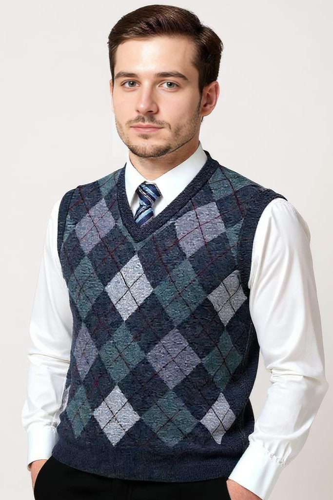 Mønstret Strik Vest Med V-Hals