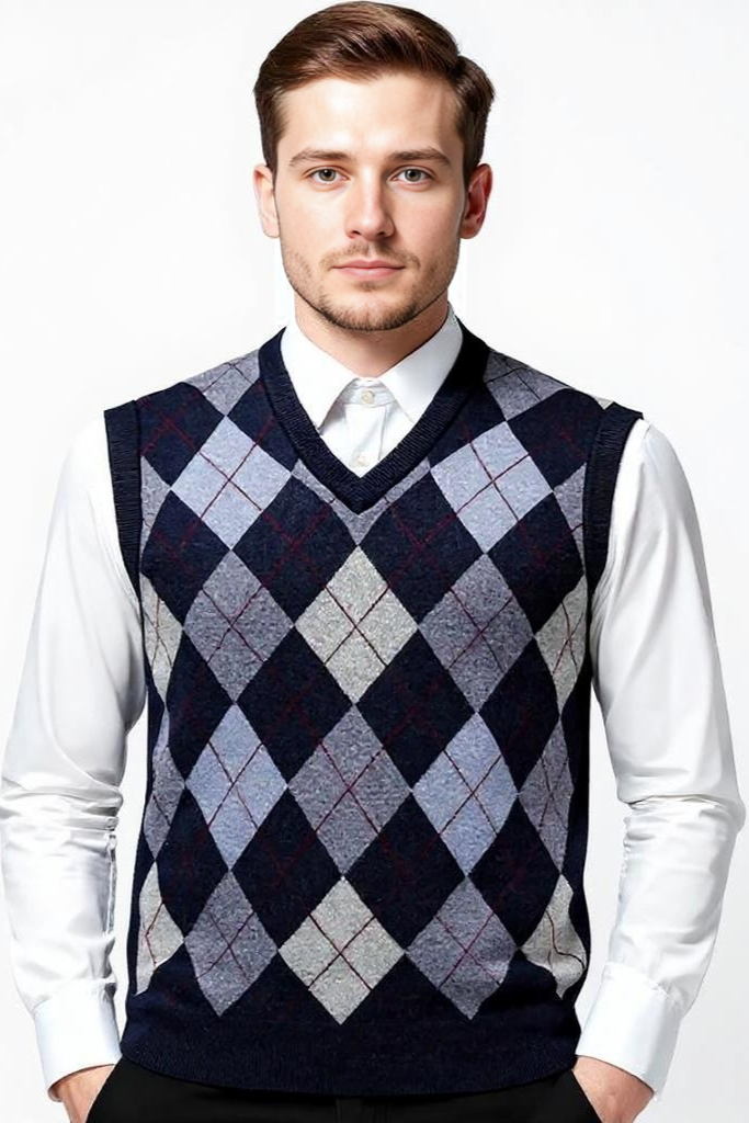 Mønstret Strik Vest Med V-Hals