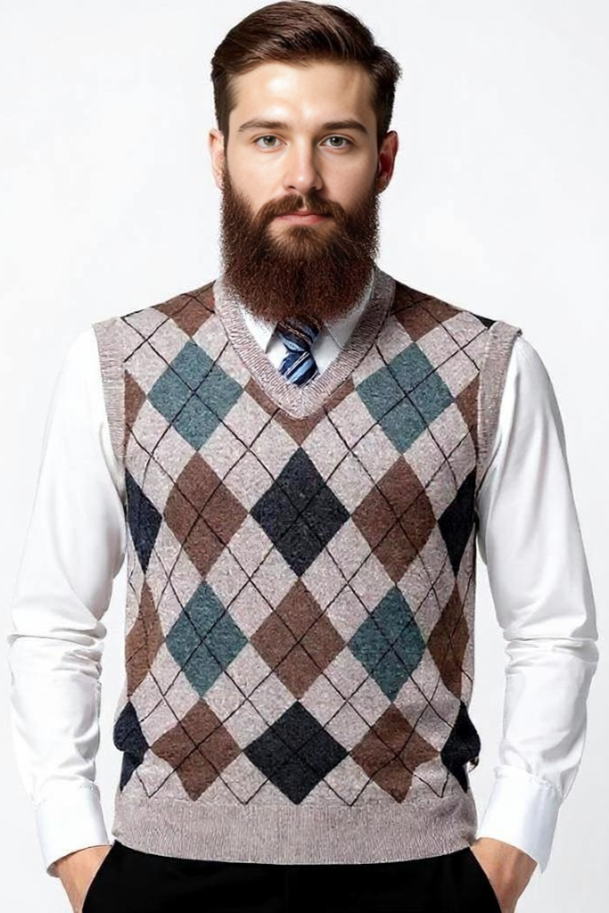 Mønstret Strik Vest Med V-Hals