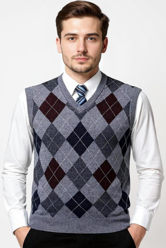 Mønstret Strik Vest Med V-Hals