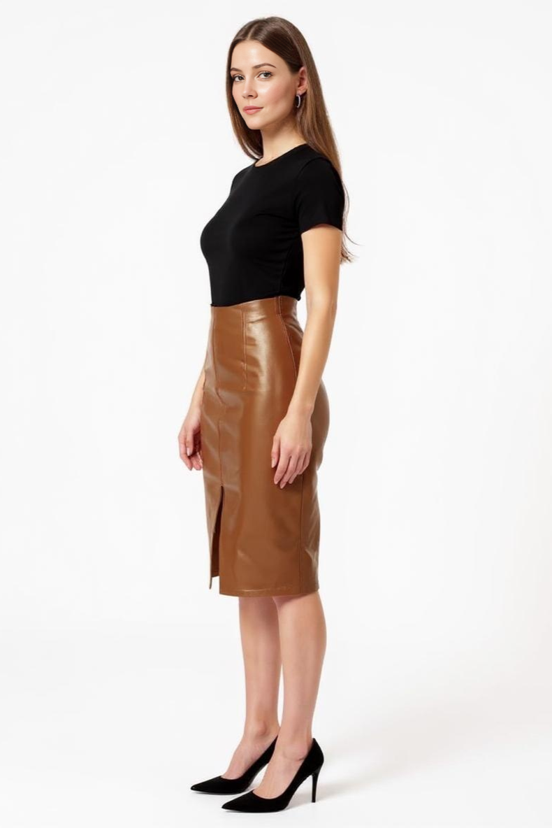 Nederdel Med Læderlook Og Slids