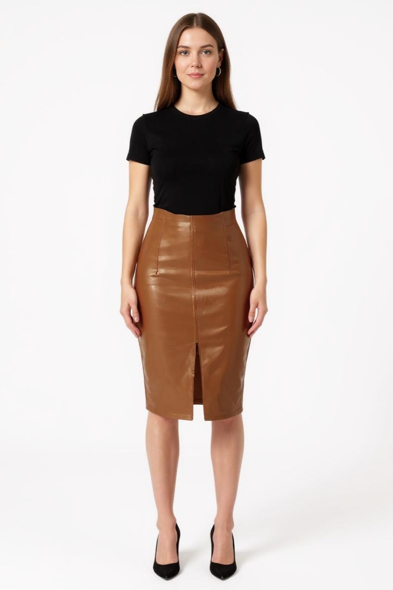 Nederdel Med Læderlook Og Slids