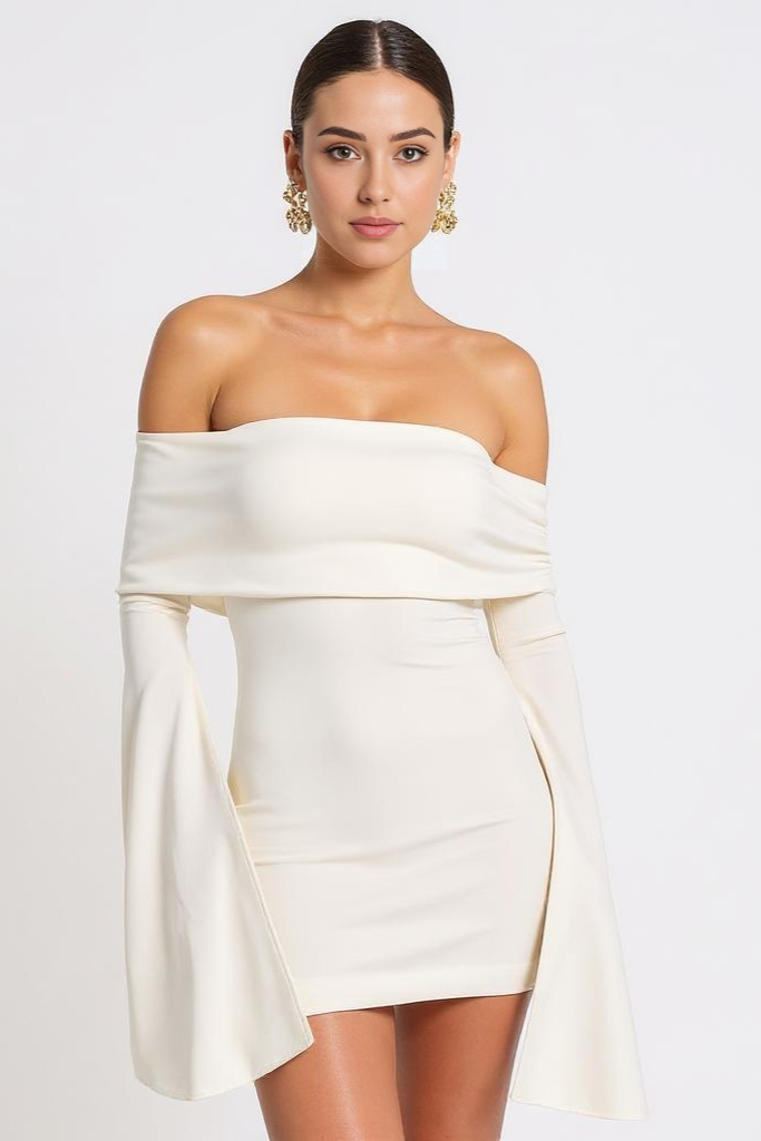 Off-Shoulder Minikjole Med Volantærmer