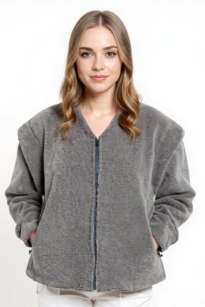 Oversized Fleecejakke Med V-Hals