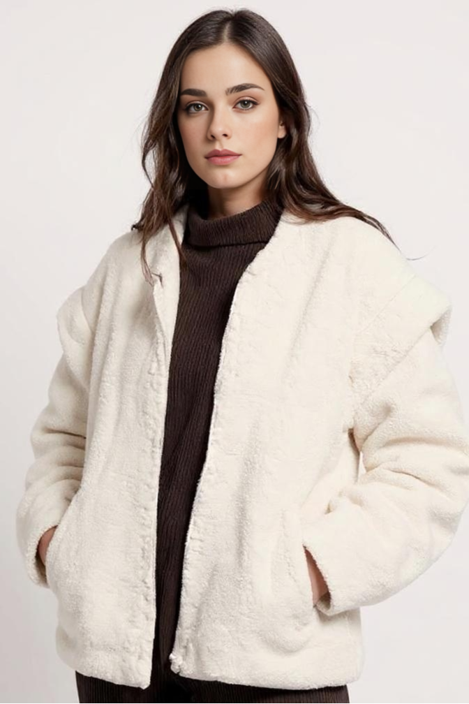 Oversized Fleecejakke Med V-Hals