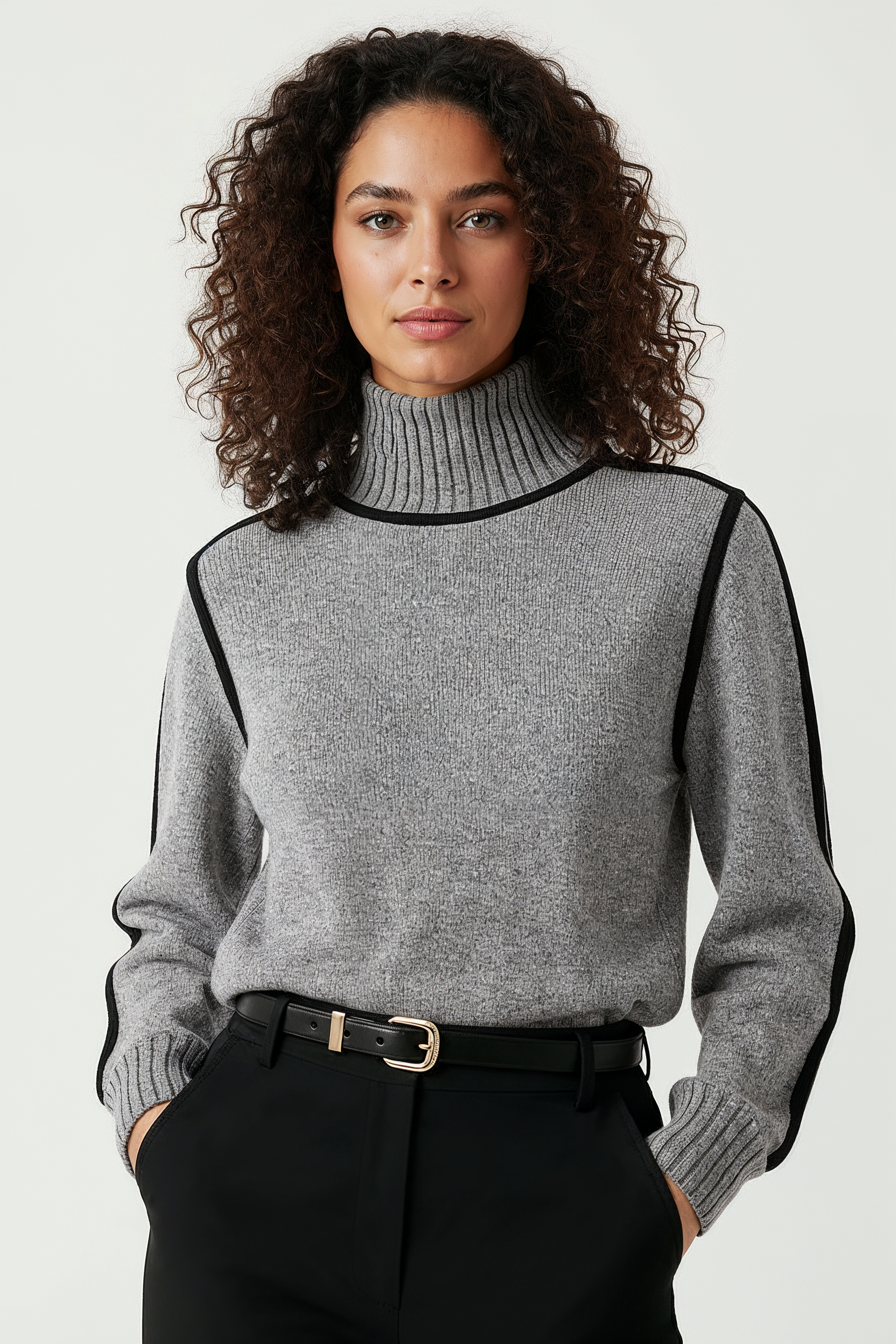 Oversized Sweater Med Kontrastsyninger -Grå 1/0