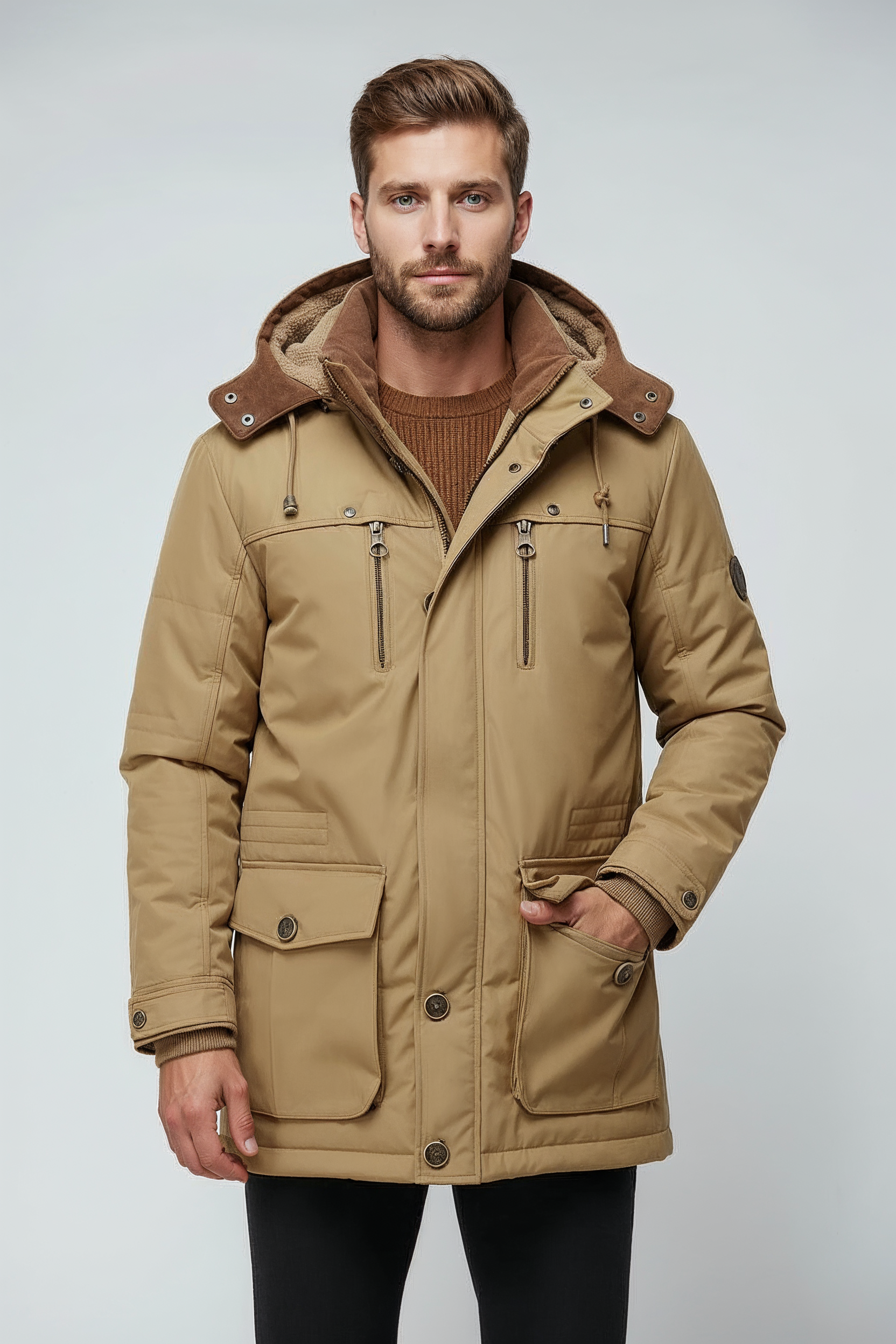 Parka Herre | Varm Foret Hætte - Khaki