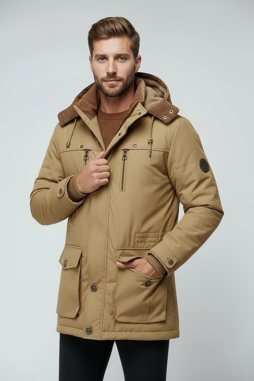 Parka Herre | Varm Foret Hætte - Khaki 2/0