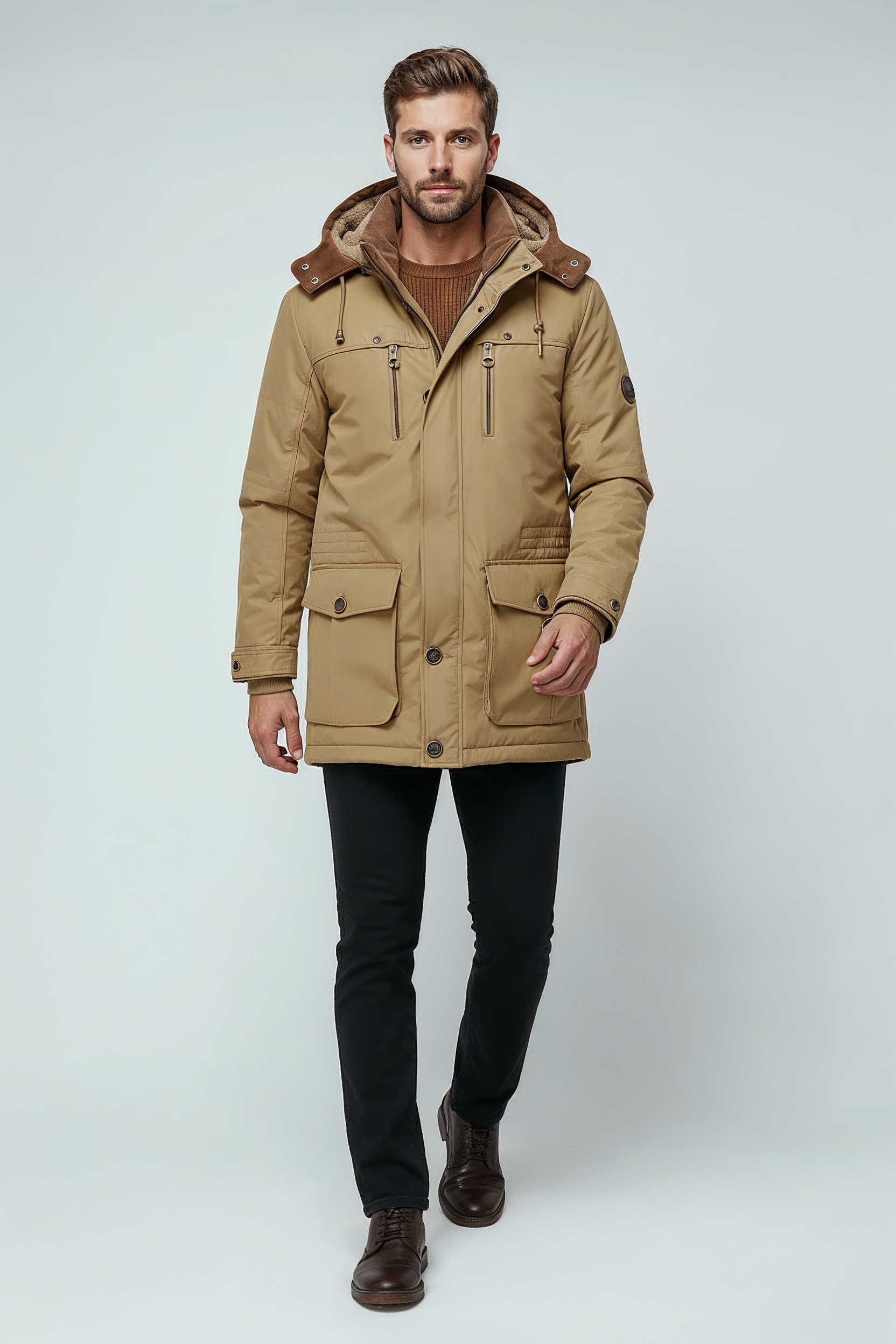 Parka Herre | Varm Foret Hætte - Khaki 3/0