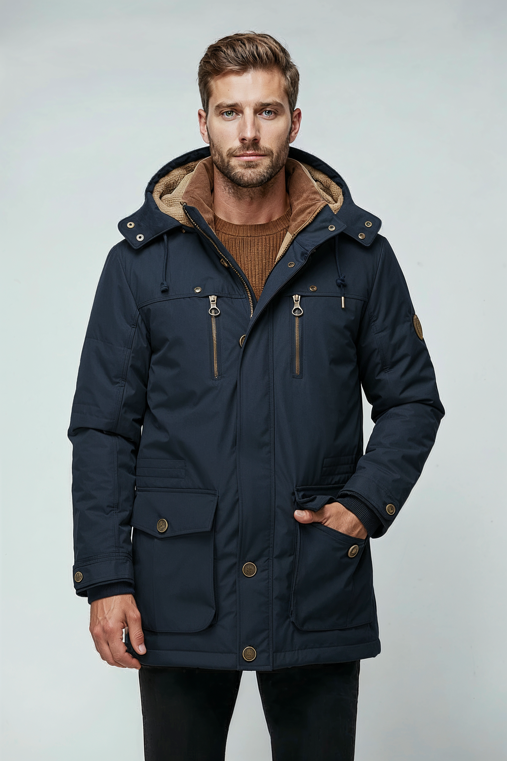 Parka Herre | Varm Foret Hætte - Mørkeblå