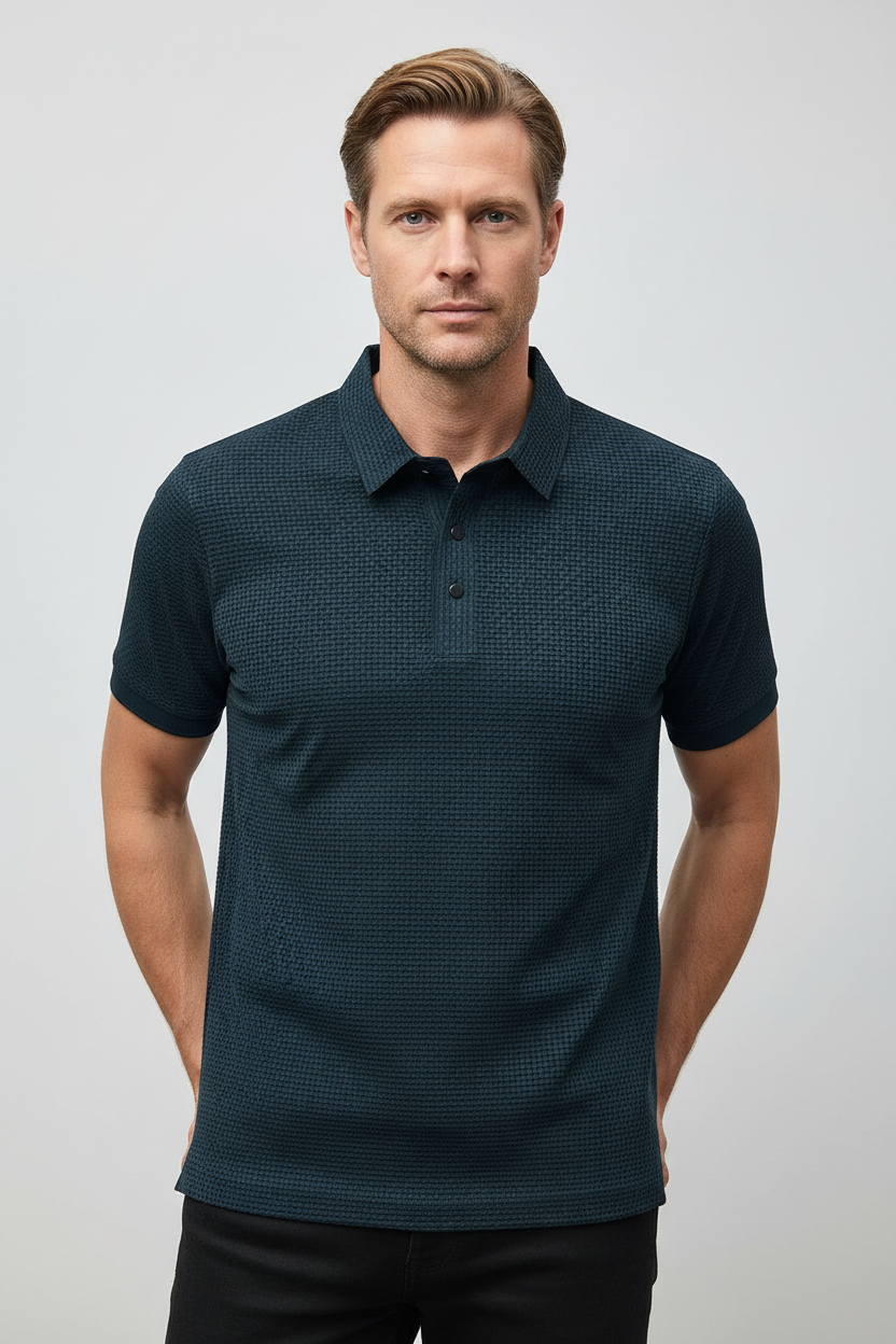 Polo T-shirt Herre | Med Krave og Knapper - Petrolblå 1.1