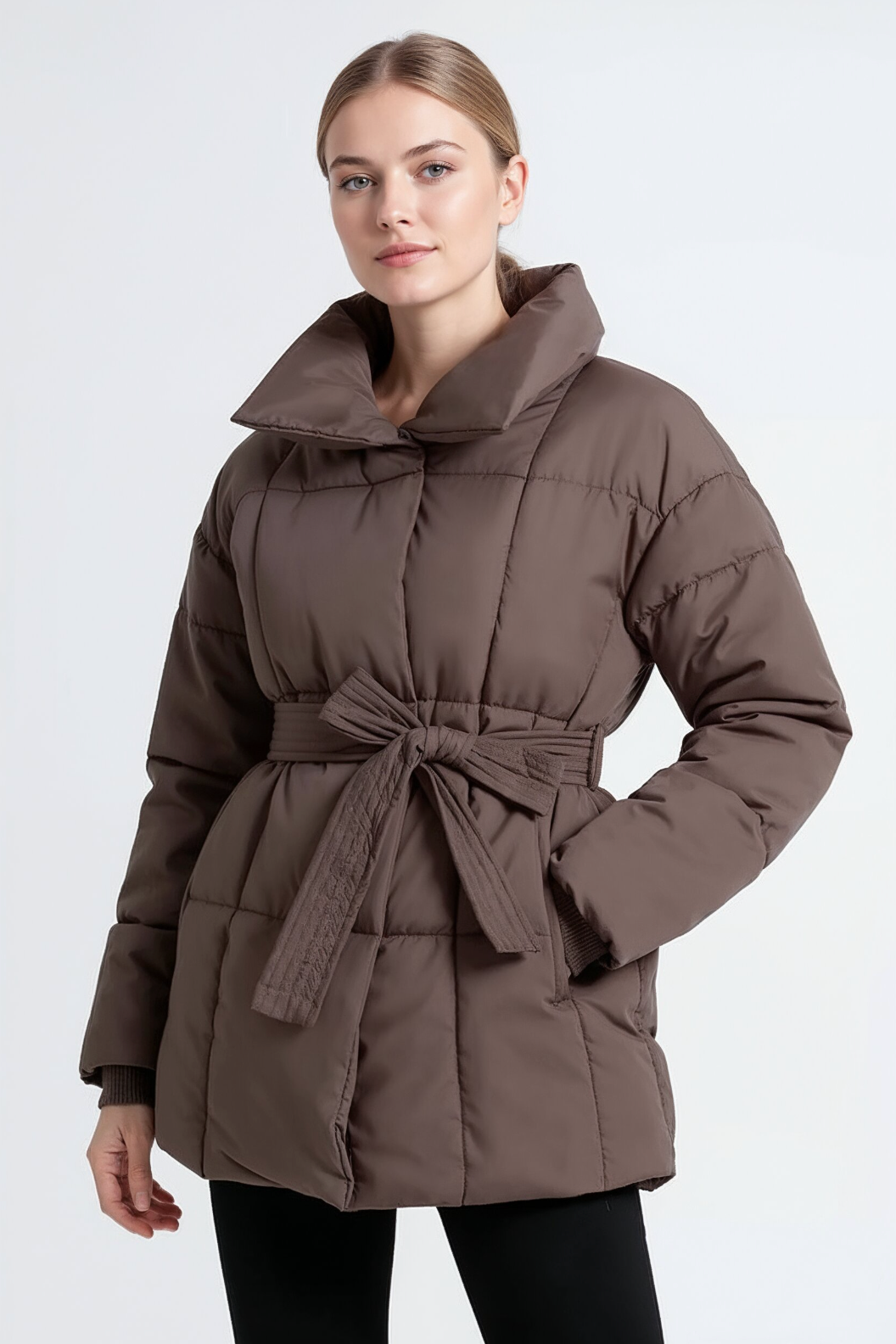 Pufferjakke Med Bælte - Brun 1.1