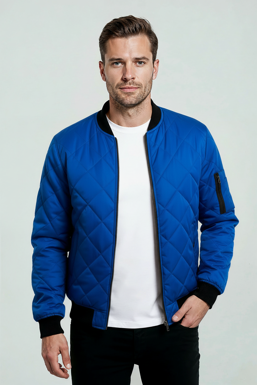Quiltet Bomber Jakker Med Ærmelomme - Blå 1/0