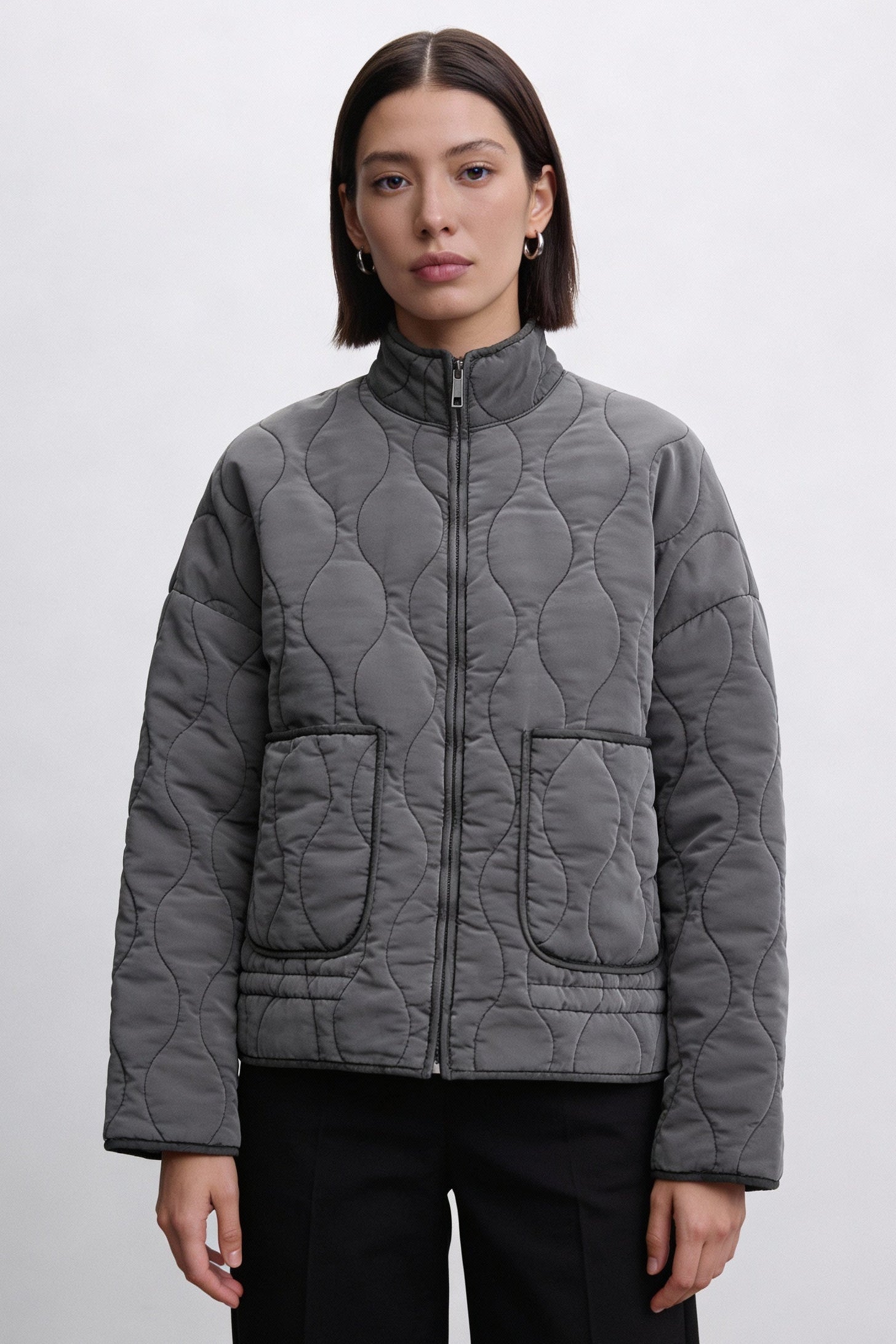 Quiltet Jakke Med Lynlås - Mørkegrå 1.1