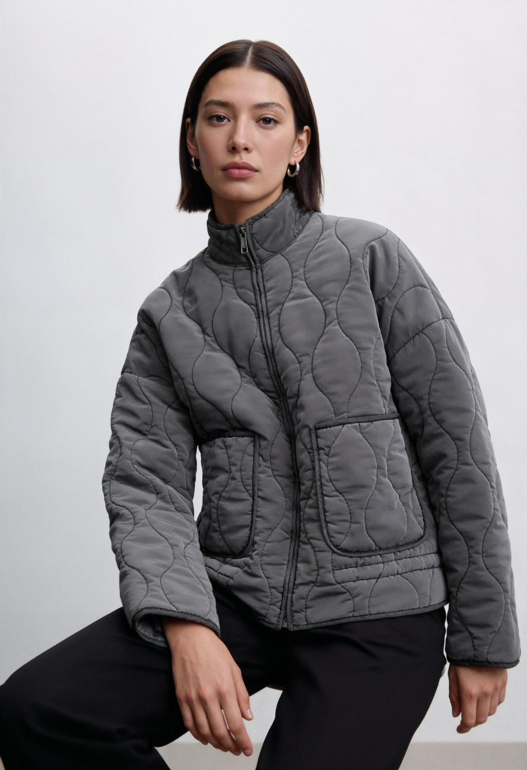 Quiltet Jakke Med Lynlås - Mørkegrå 1.3