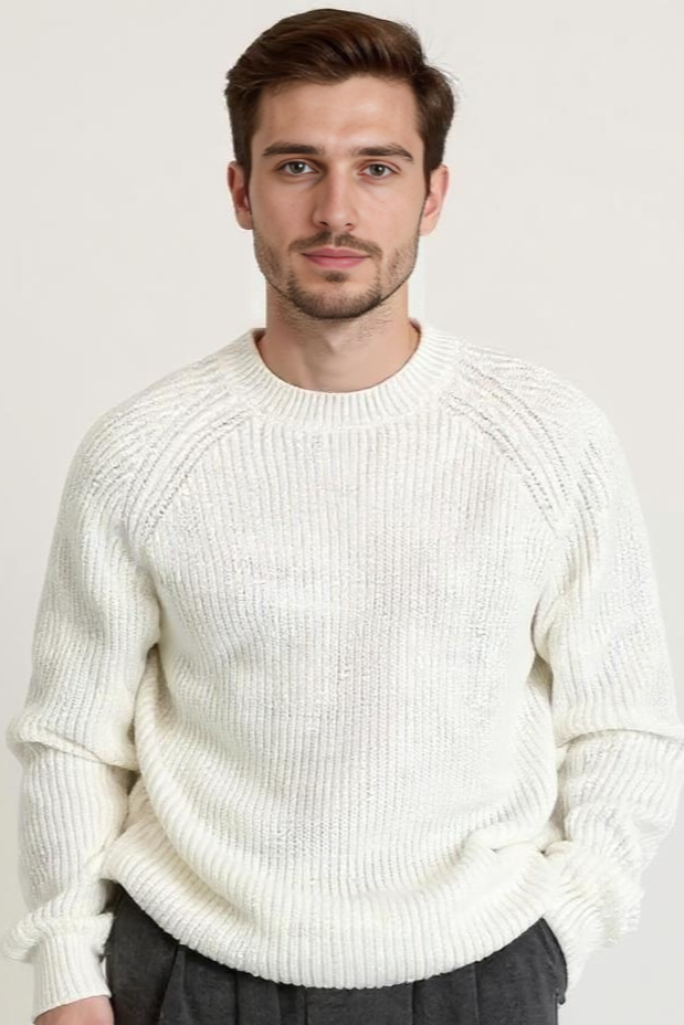 Ribstrikket Striktrøje Med Rund Hals