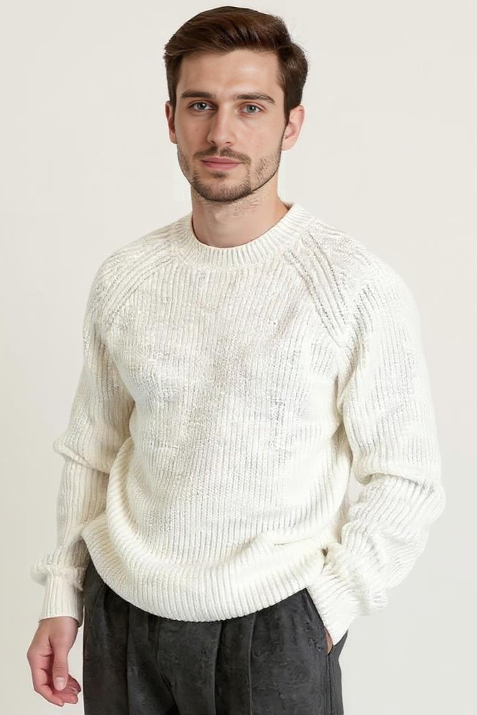 Ribstrikket Striktrøje Med Rund Hals