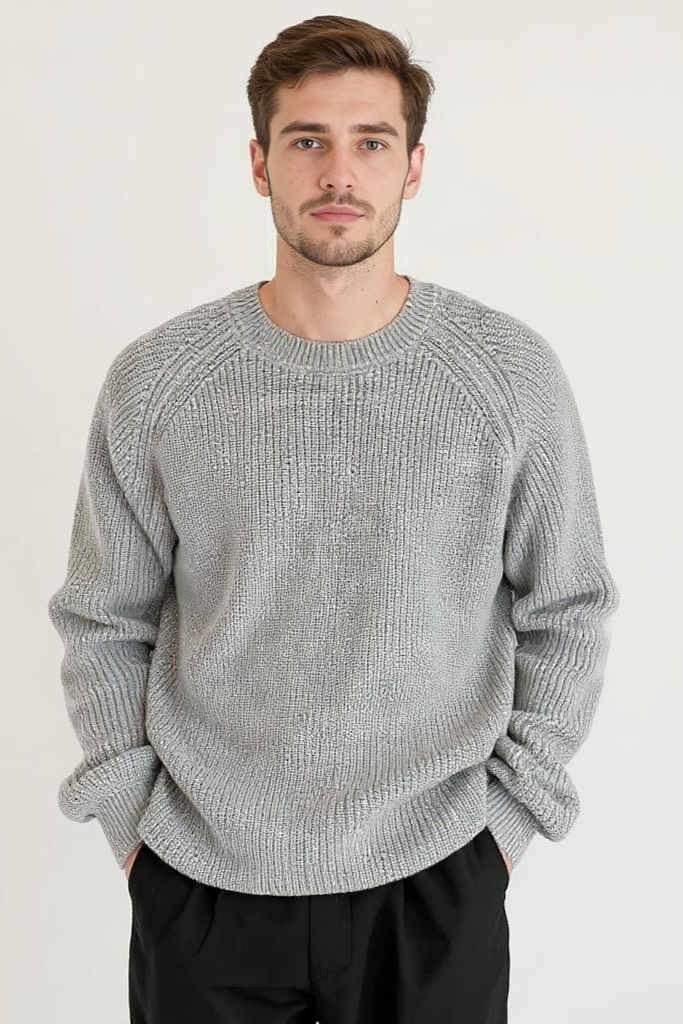 Ribstrikket Striktrøje Med Rund Hals