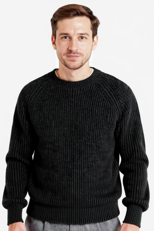 Ribstrikket Striktrøje Med Rund Hals