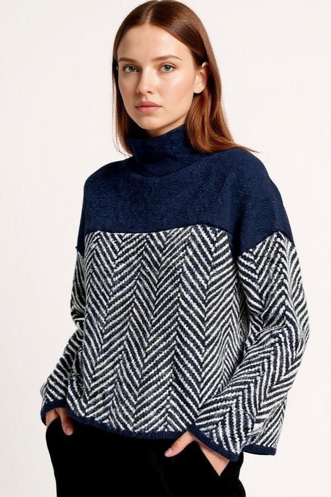 Rullekravesweater Med Sildebensstruktur