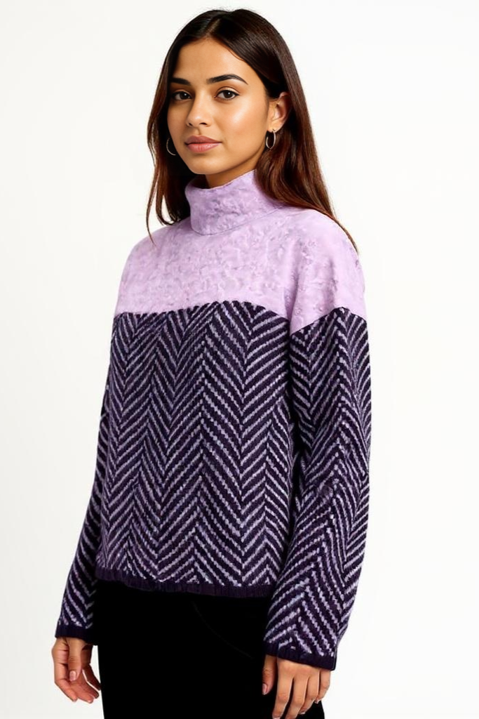 Rullekravesweater Med Sildebensstruktur