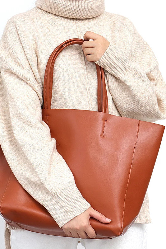 Rummelig Shopper Taske I Læderlook