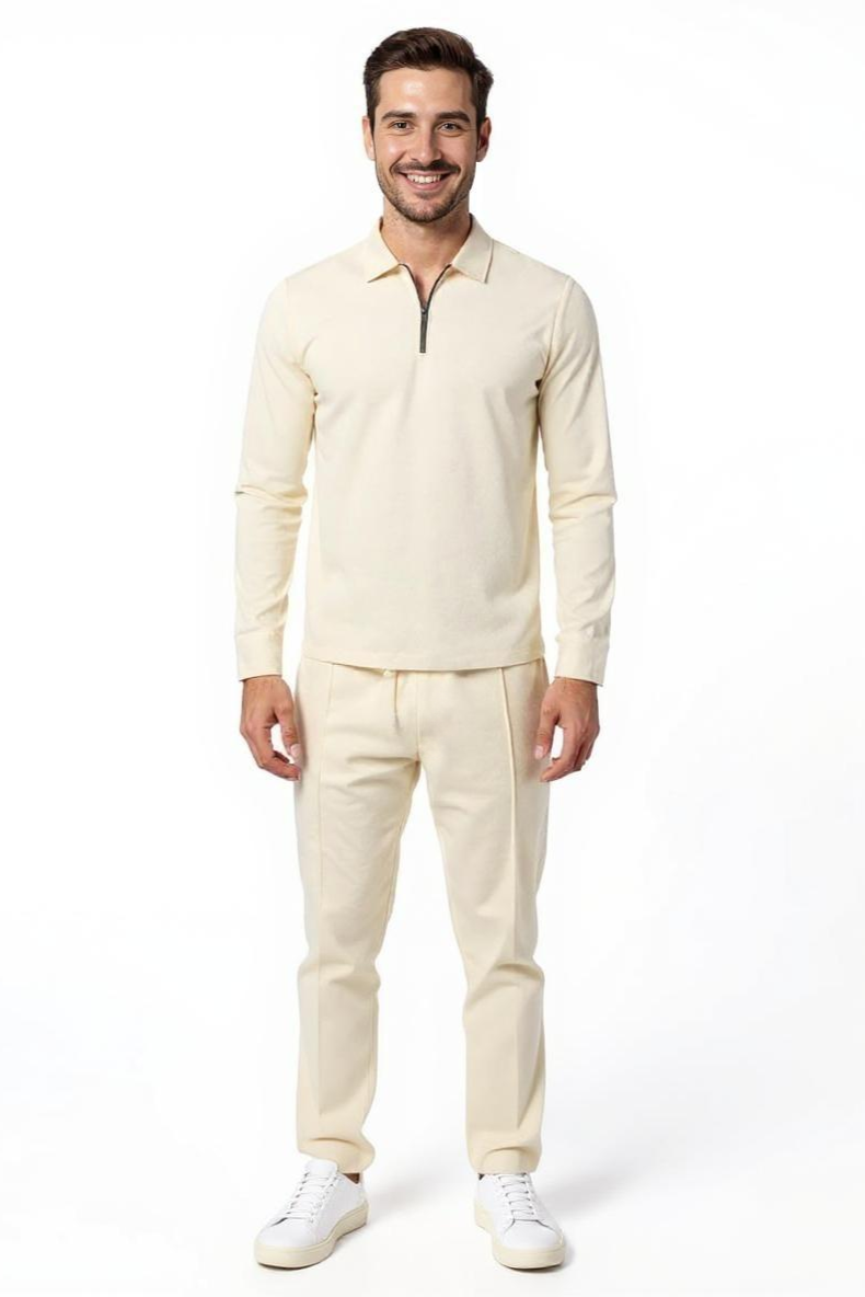 Sæt Med Langærmet Half Zip Poloshirt Og Bukser