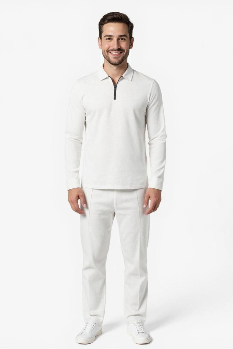 Sæt Med Langærmet Half Zip Poloshirt Og Bukser