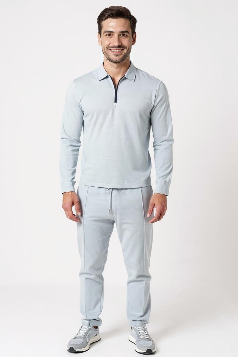 Sæt Med Langærmet Half Zip Poloshirt Og Bukser