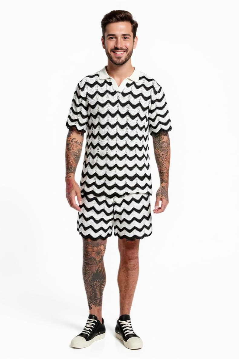 Sæt Med Strikket Poloshirt Og Shorts