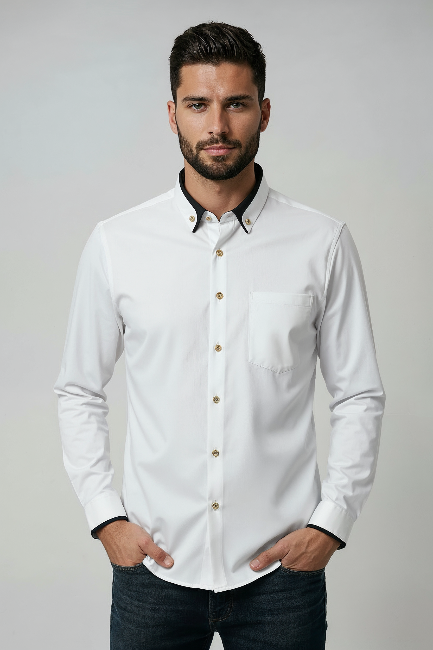 Skjorte Herre | Langærmet med Krave - Hvid 1.0