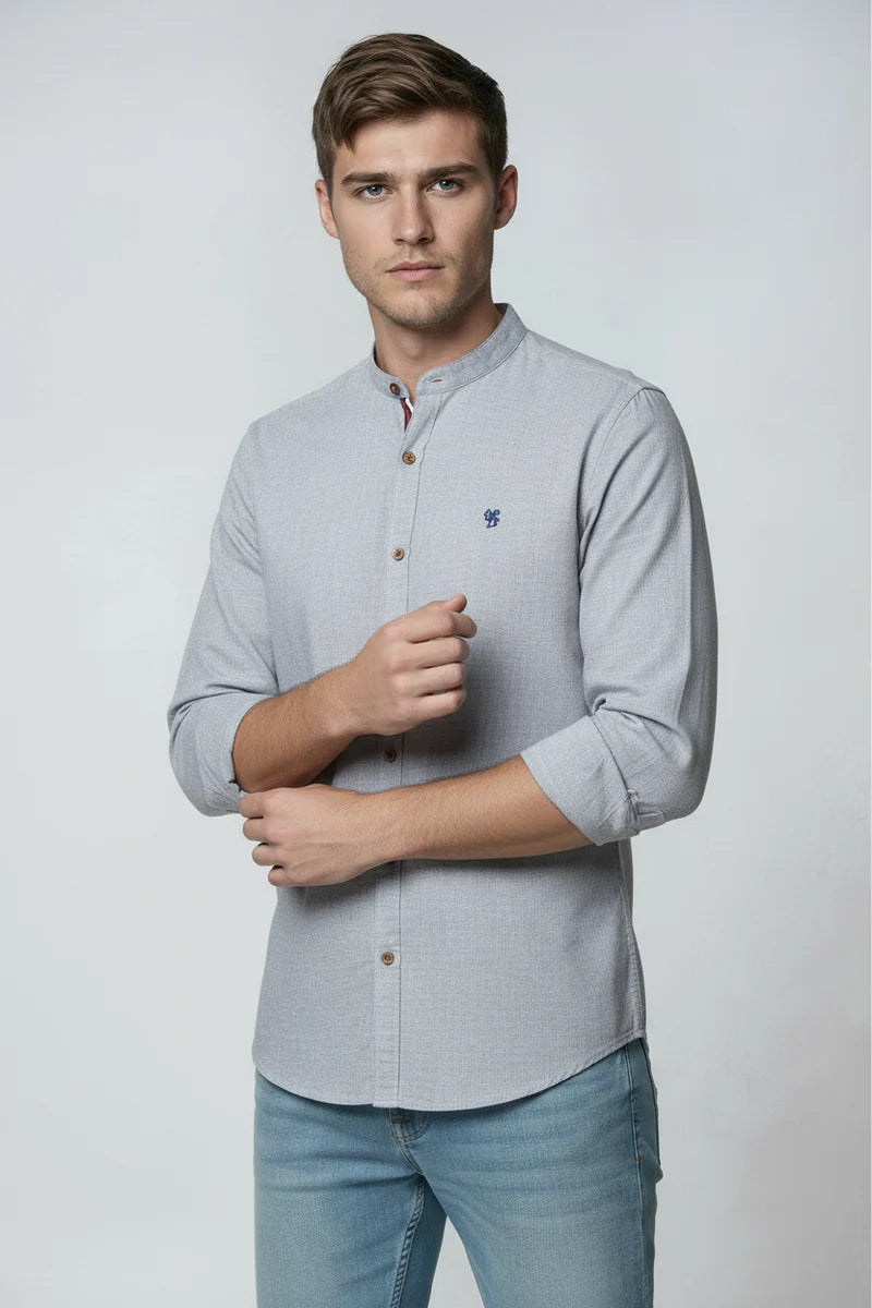 Skjorte Herre | Langærmet med Ståkrave - Lysegrå 1.1