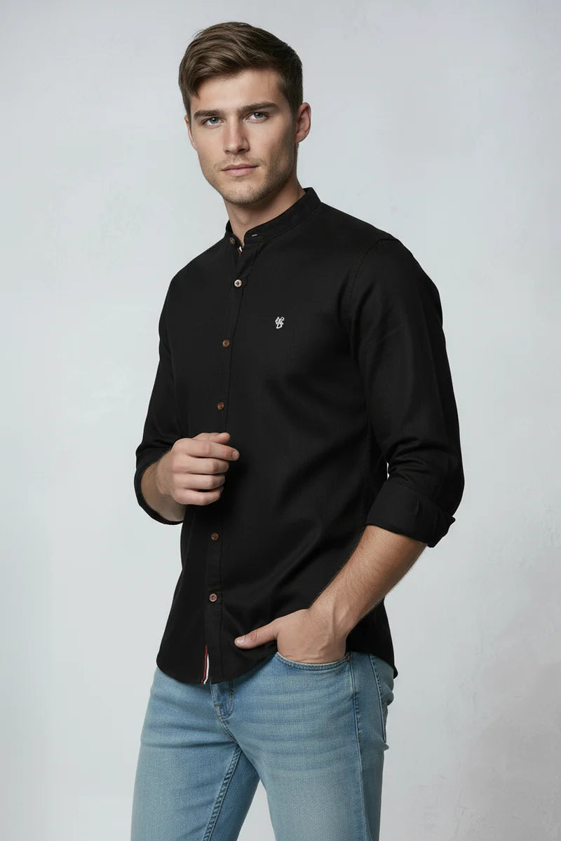 Skjorte Herre | Langærmet med Ståkrave - Sort 1.0