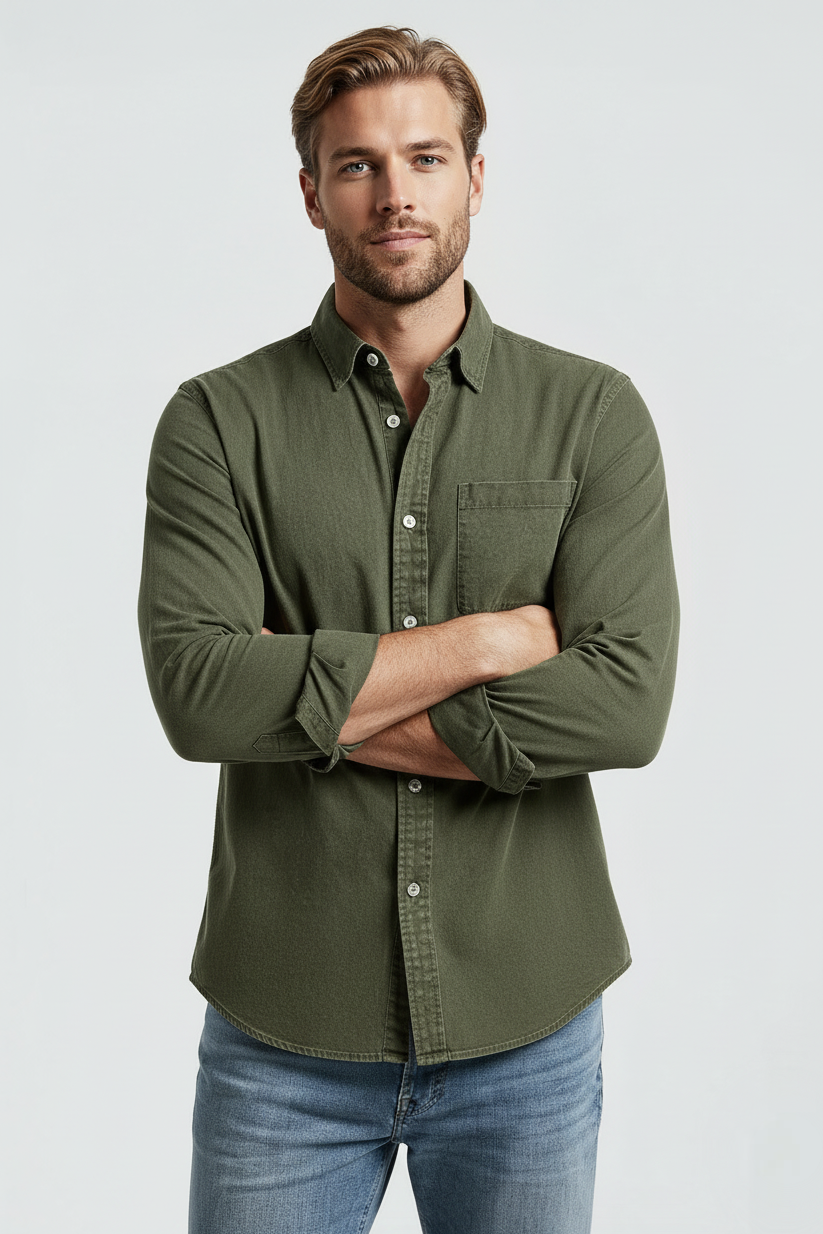 Skjorte Med Brystlomme - Armygrøn 1.1