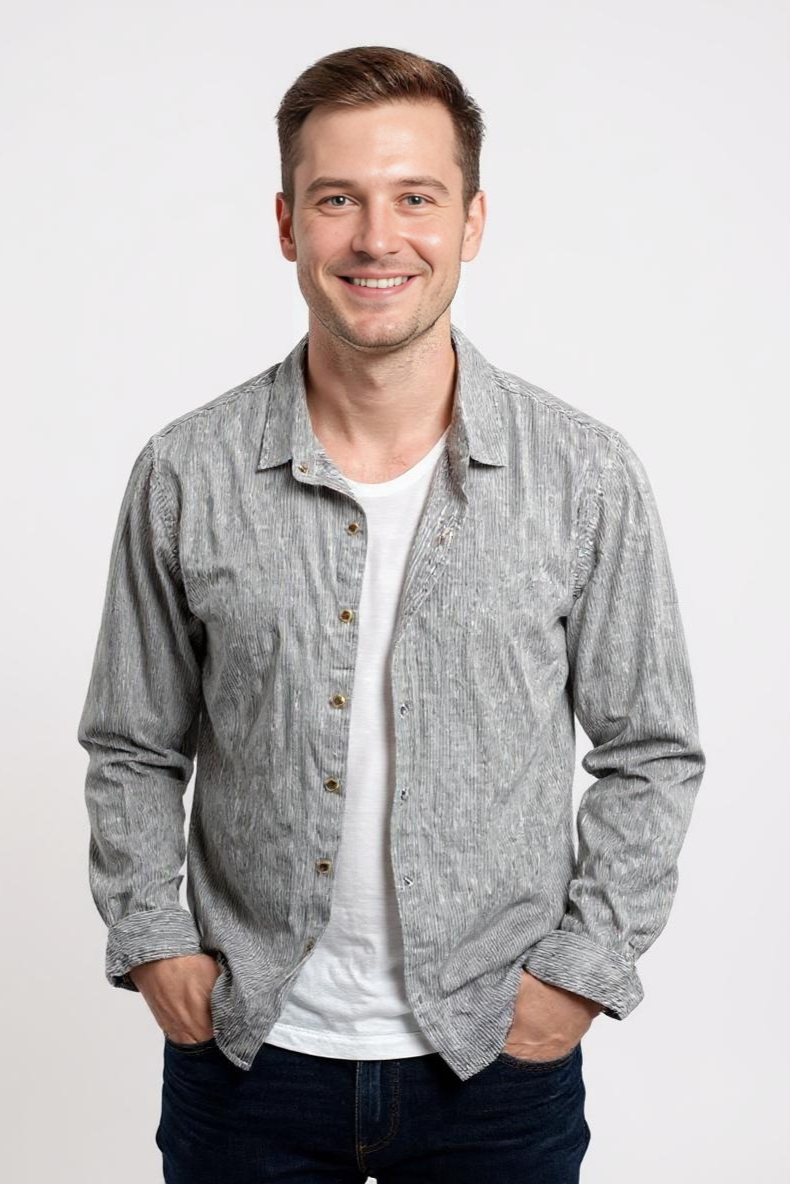 Skjorte Med Fine Striber Og Linnedlook