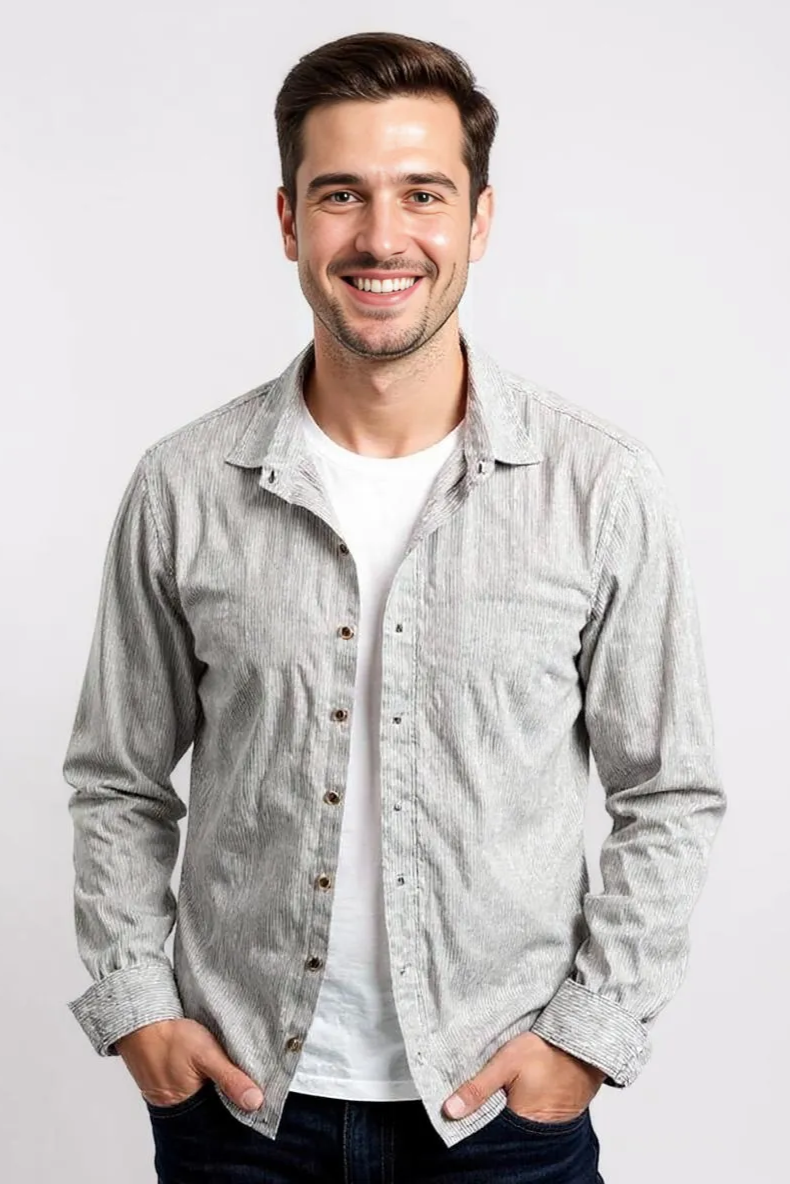 Skjorte Med Fine Striber Og Linnedlook