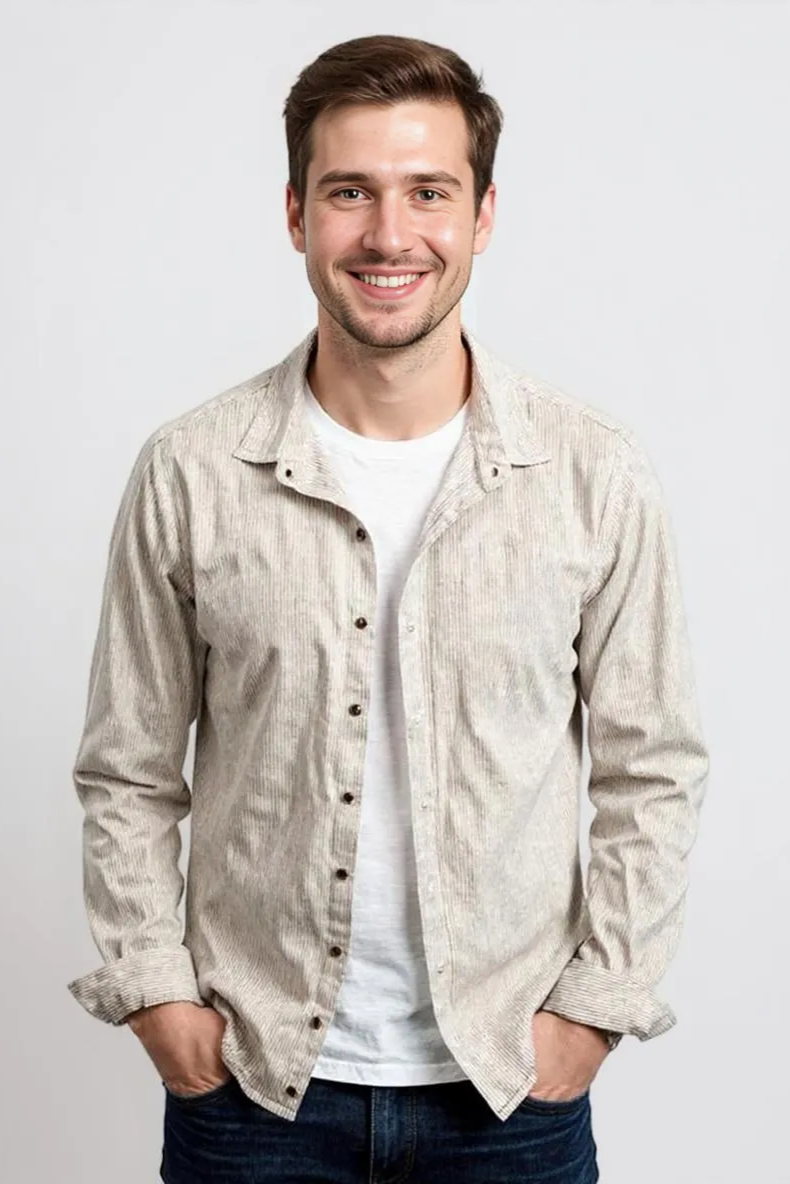 Skjorte Med Fine Striber Og Linnedlook