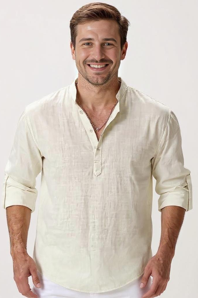 Skjorte Med Halv Lukning Og Linnedlook