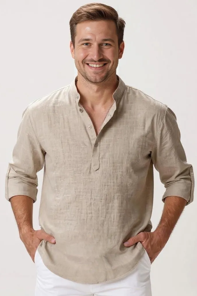 Skjorte Med Halv Lukning Og Linnedlook