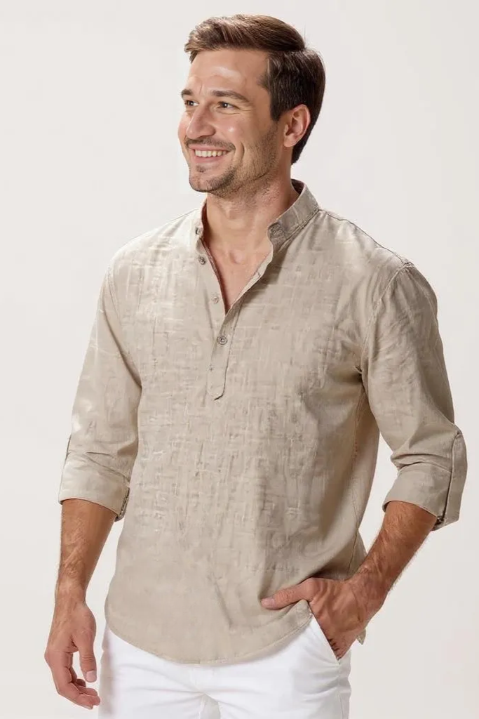 Skjorte Med Halv Lukning Og Linnedlook