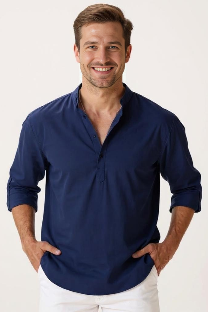 Skjorte Med Halv Lukning Og Linnedlook