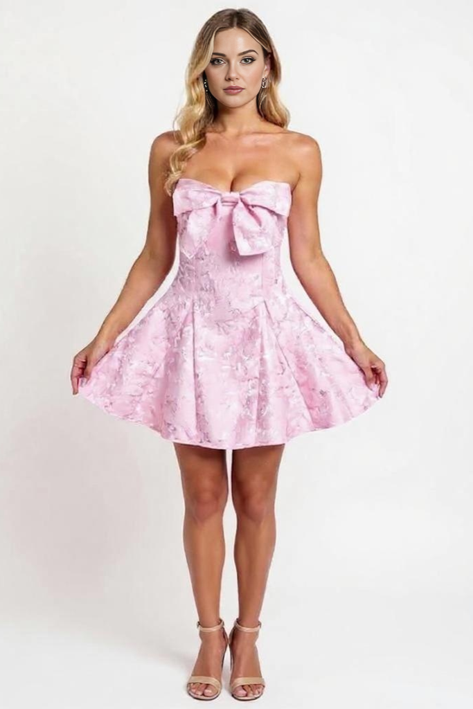 Skulderfri Minikjole Med Sløjfedetalje