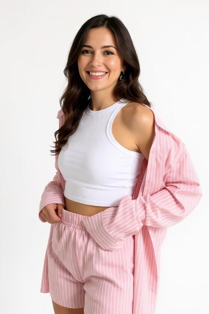 Stribet Sæt Med Elastikshorts