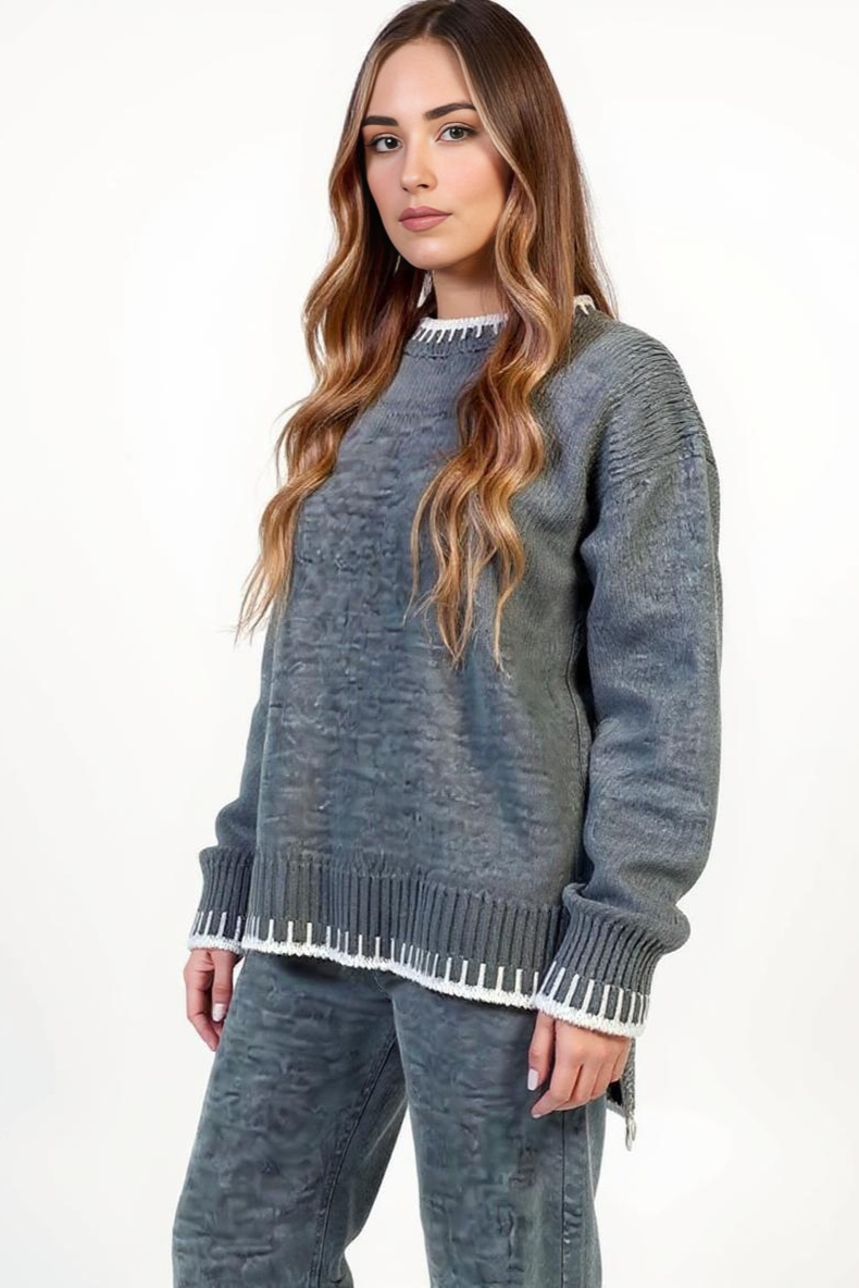 Strikket Sæt Med Kantdetalje