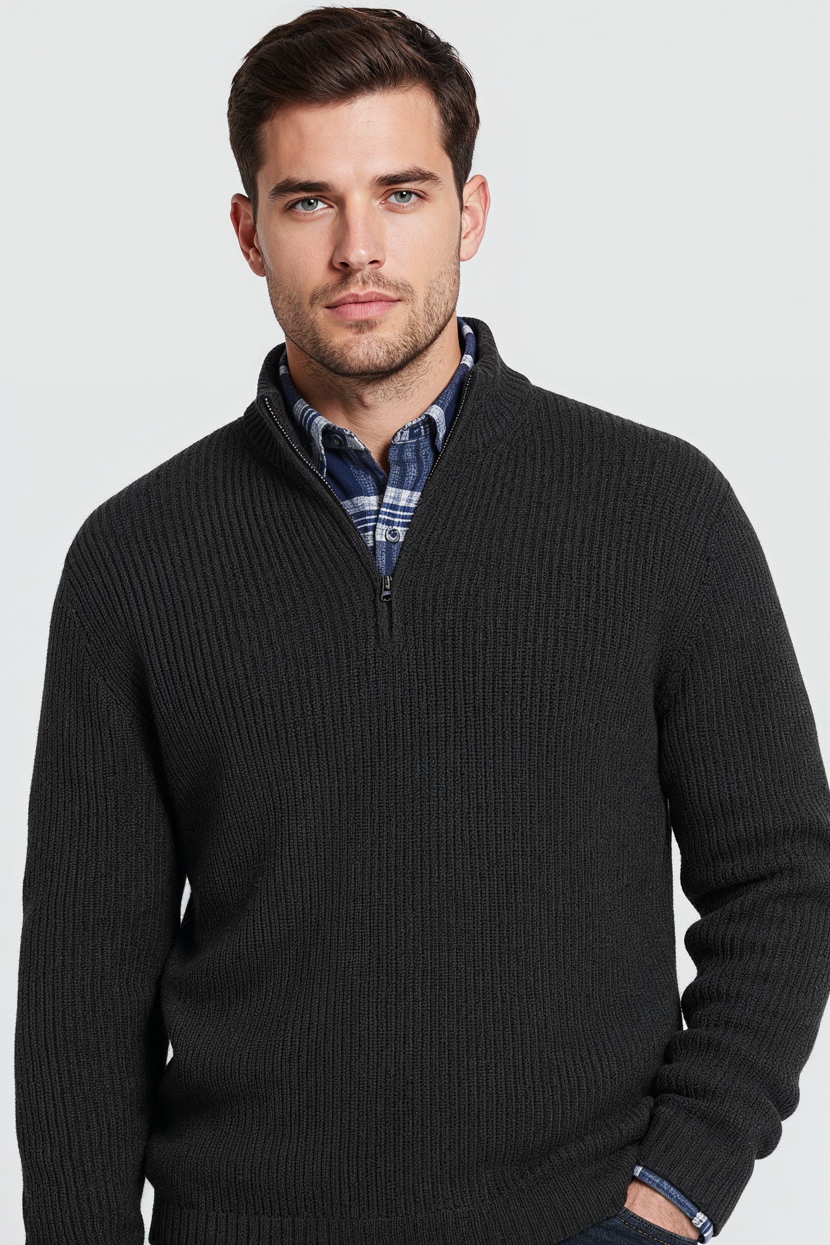 Striktrøje Med Half Zip - Sort 1.0