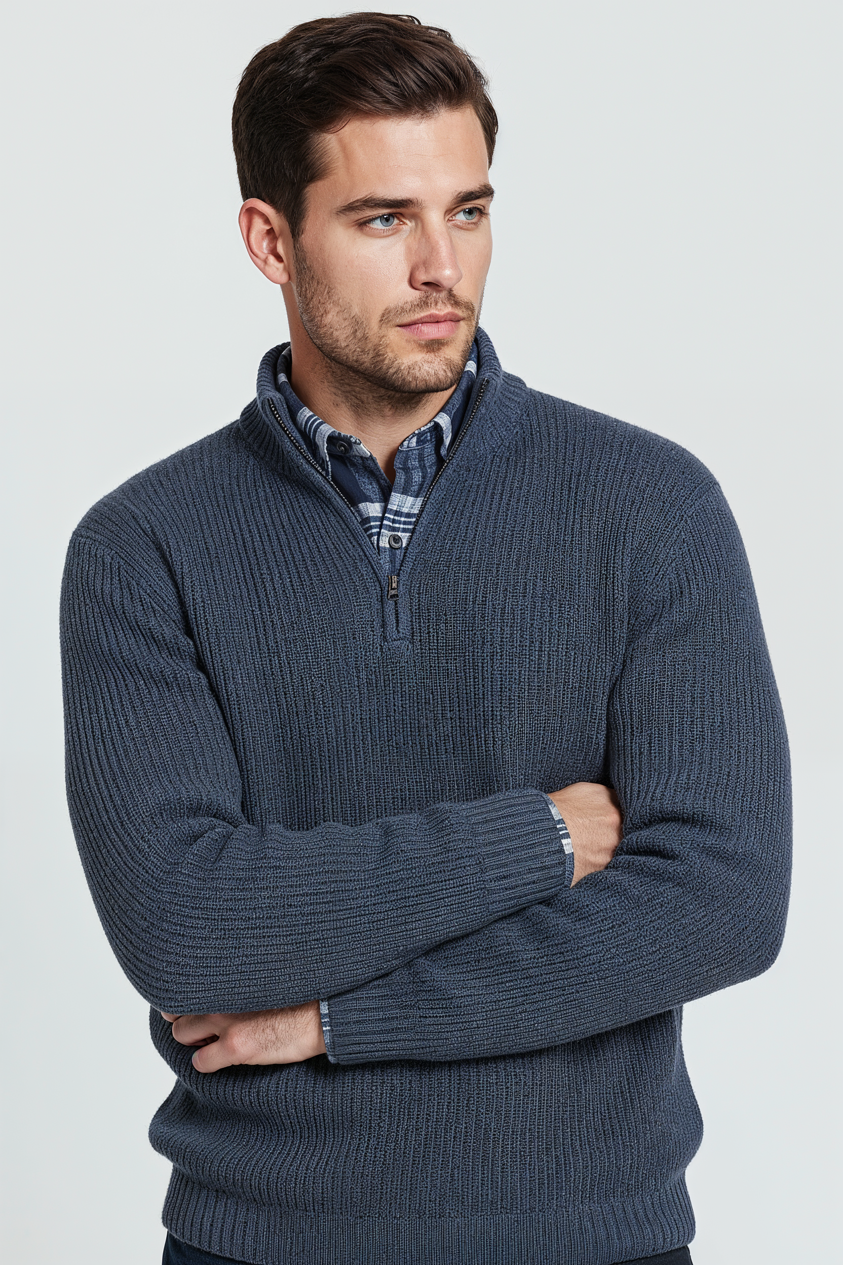 Striktrøje Med Half Zip - Støvet Blågrå 1.1