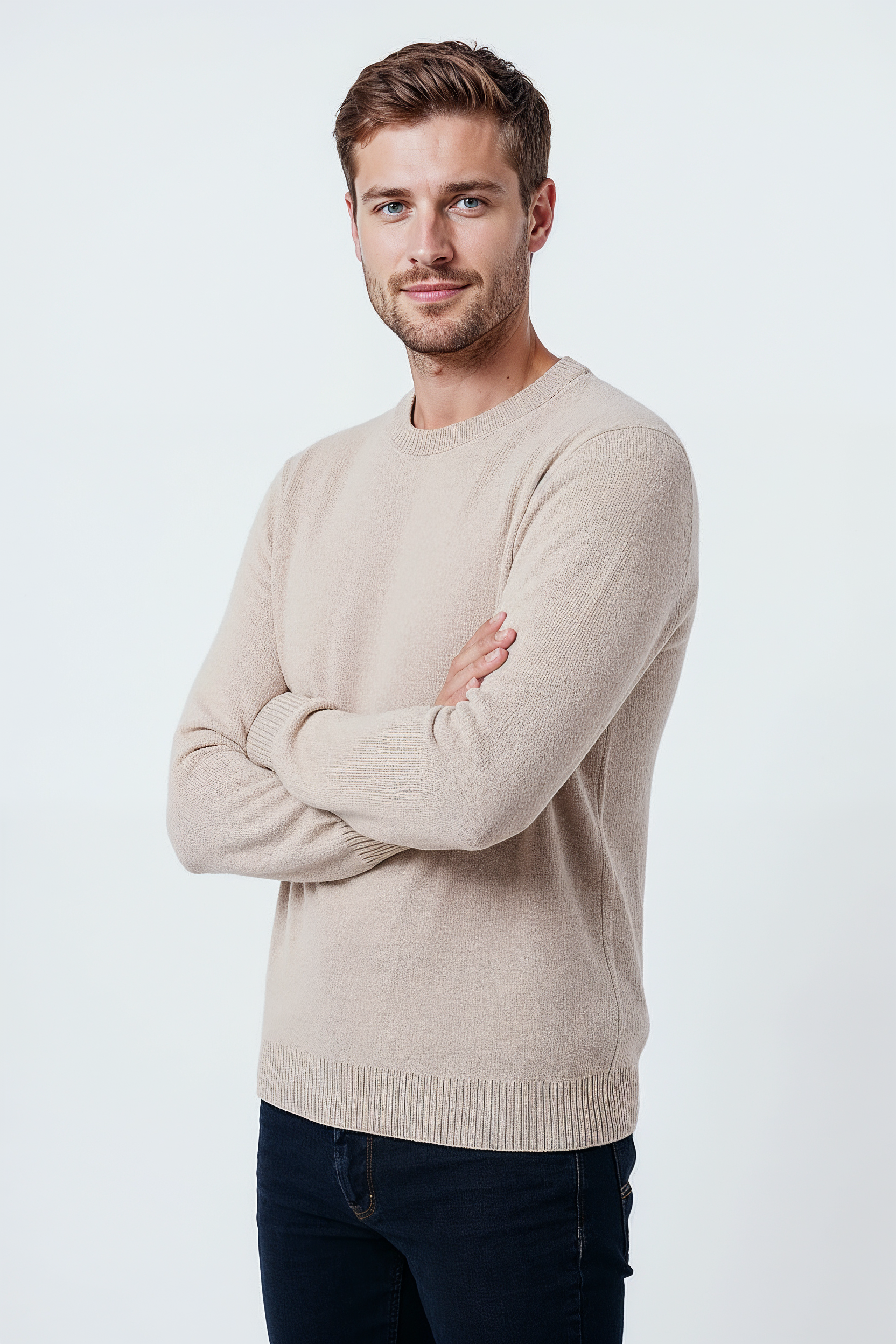 Striktrøje Med Strukturmønster - Lysesand 2/0